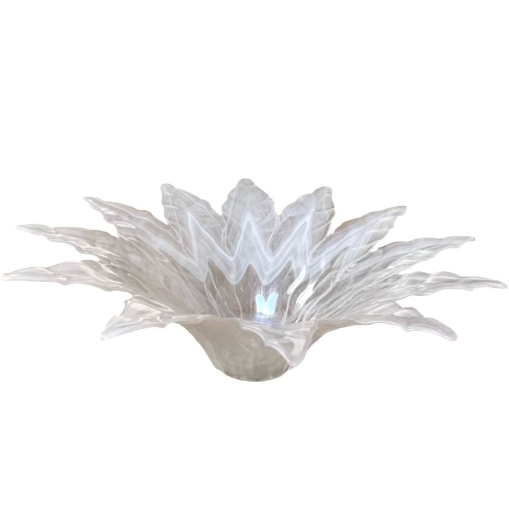 Murano Vietri Italy White Frosted Swirl Art Glass Bowl